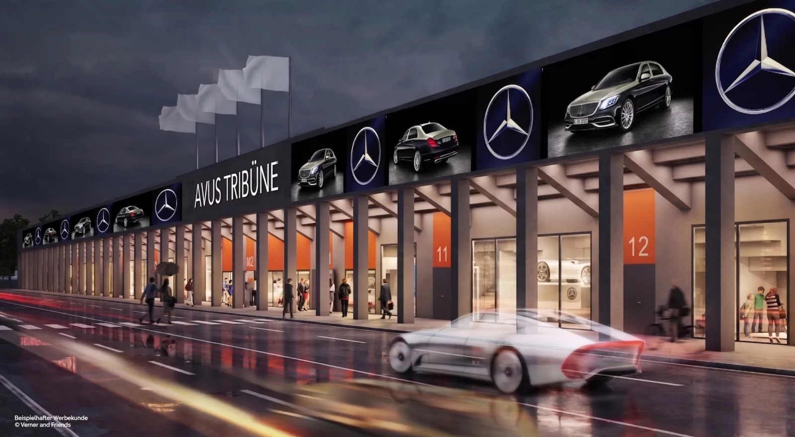 Mega-LEDs – AVUS-Tribüne Berlin bei Nacht
